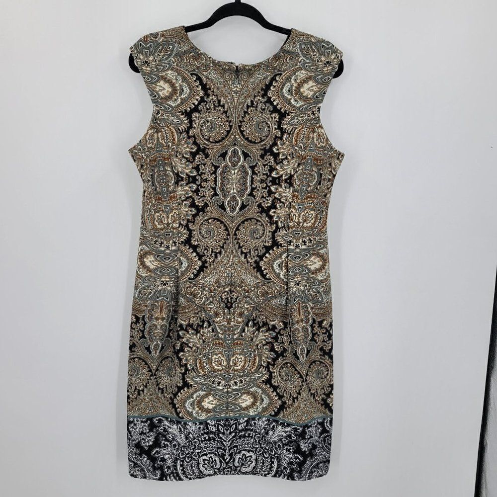 Vintage Dress Barn Sleeveless Shift Dress‎ 14 Brown Gray Paisley Medallion Print - Picture 6 of 12